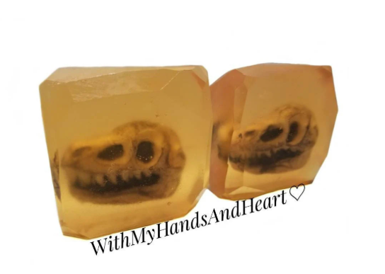 Set of 2 T-Rex Skulls in Amber Soaps Unscented Birthday Gift